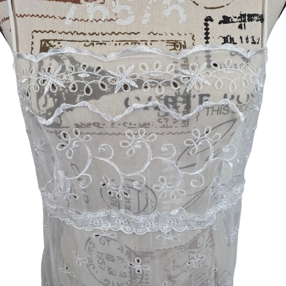 Victoria's Secret Slip Lace Sheer Babydoll Floral White Chemise Dress Womens L - Picture 5 of 8